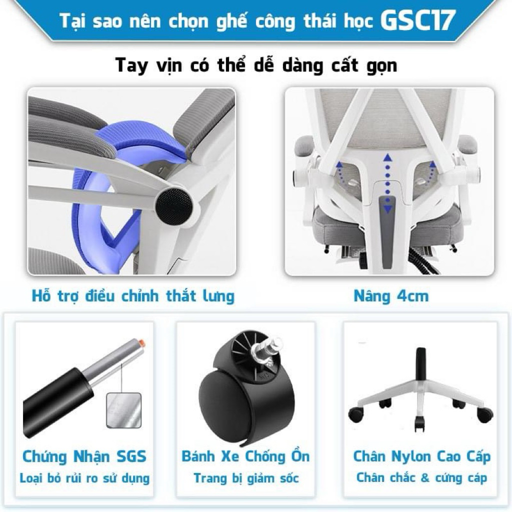 GHẾ CÔNG THÁI HỌC ERGONOMIC CAO CẤP LƯỚI THOÁNG KHÍ Chống Đau Lưng, Tựa Đầu & Tay Vịn Điều Chỉnh | BigBuy360 - bigbuy360.vn