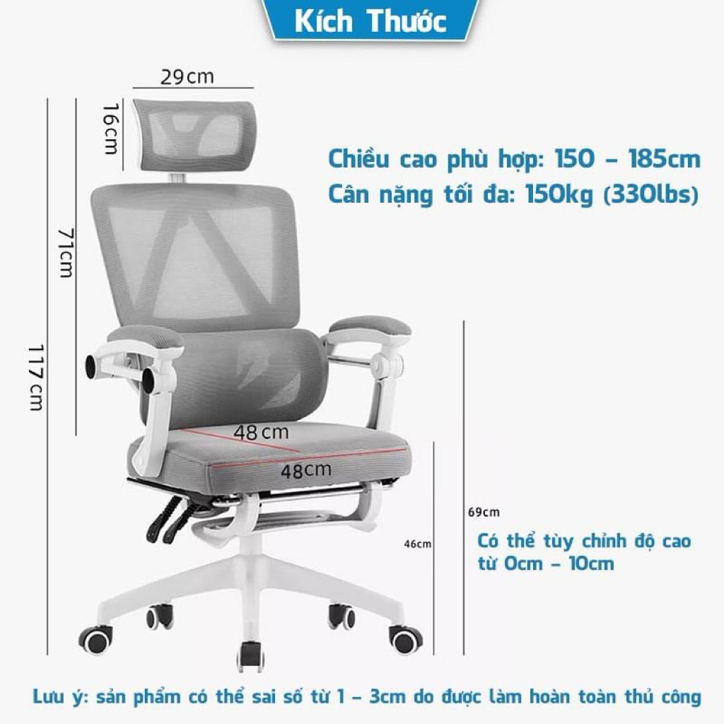 GHẾ CÔNG THÁI HỌC ERGONOMIC CAO CẤP LƯỚI THOÁNG KHÍ Chống Đau Lưng, Tựa Đầu & Tay Vịn Điều Chỉnh | BigBuy360 - bigbuy360.vn