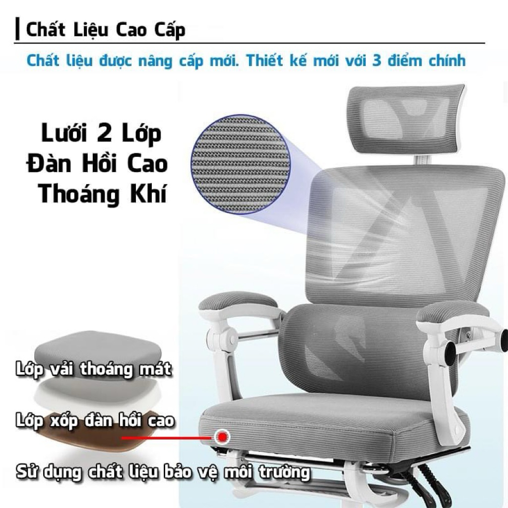 GHẾ CÔNG THÁI HỌC ERGONOMIC CAO CẤP LƯỚI THOÁNG KHÍ Chống Đau Lưng, Tựa Đầu & Tay Vịn Điều Chỉnh | BigBuy360 - bigbuy360.vn