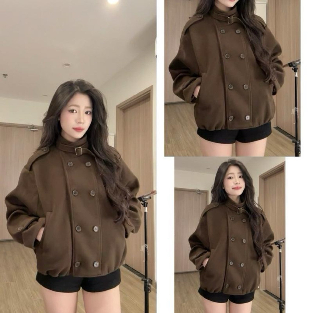 Áo Khoác Dạ”ZENI” 2 Lớp Dáng Ngắn Mix Đai Cổ 2 Hàng Cúc 3 Màu siêu xinh-Dành Cho Nữ | BigBuy360 - bigbuy360.vn