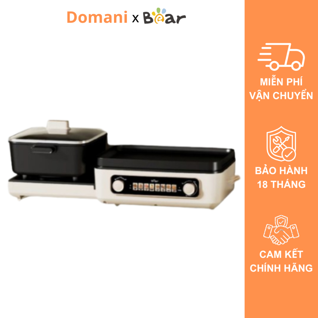 Nồi lẩu nướng đa năng Bear GR-5H22R83 – 2 trong 1, công suất 2100W, 2 vùng nhiệt riêng biệt, chống d