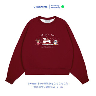  Áo Sweater Boxy Nỉ Lông Cáo Lót Nhung Nam Nữ Mềm Mịn Không Bám Bụi UTAANIME   NOEL 