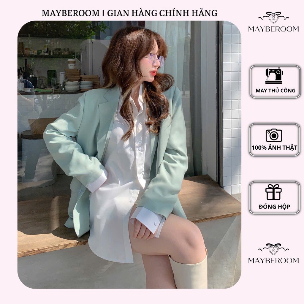 MAYBEROOM® Áo blazer nữ áo vest nữ 2 lớp dáng suông hàn quốc màu xanh mint MINMIN BLAZER