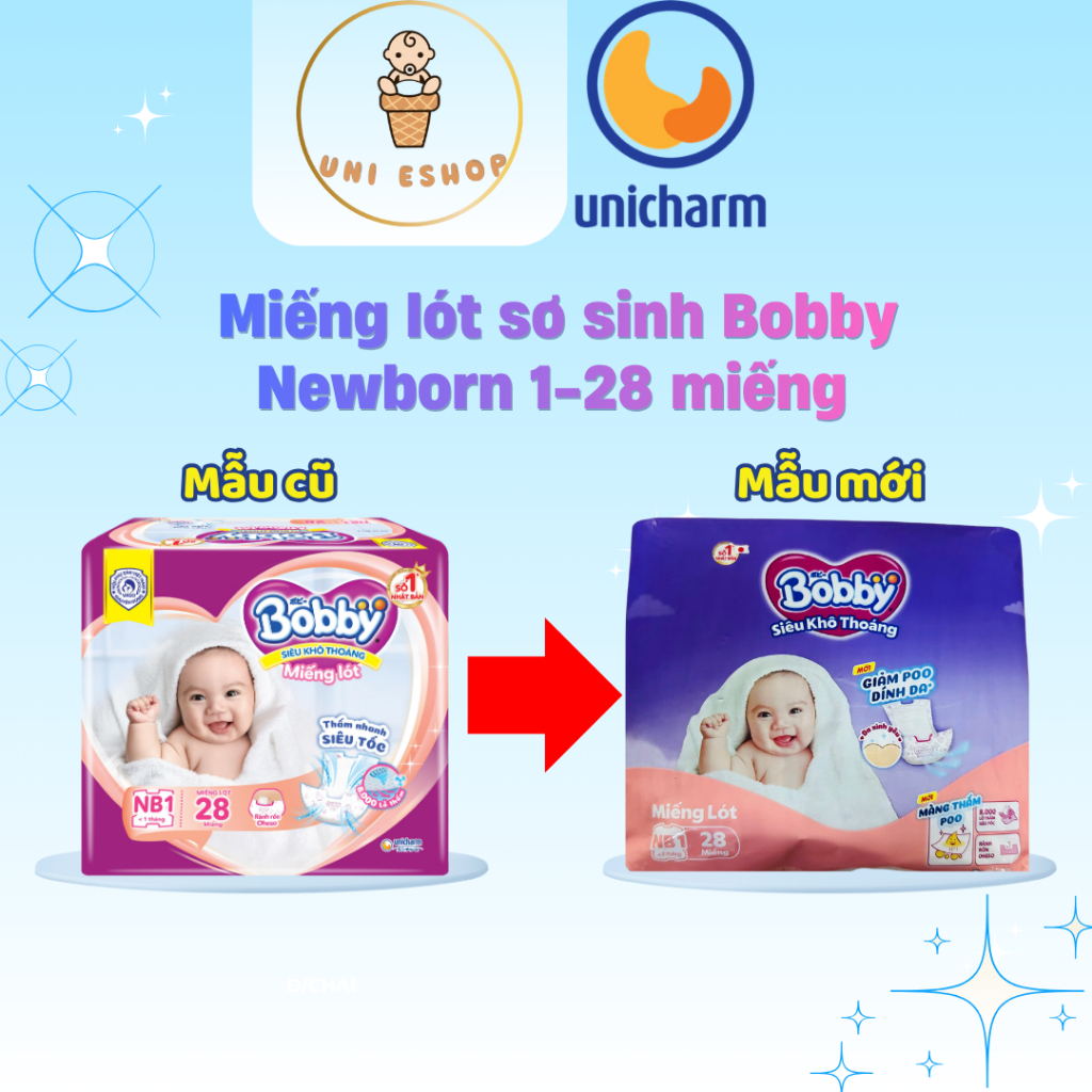   Đóng túi đen Miếng lót sơ sinh Bobby Newborn 1-28 64 108 miếng TÃ BỈM TẶNG Ở TRÊN MIẾNG LÓT Ở DƯỚI  