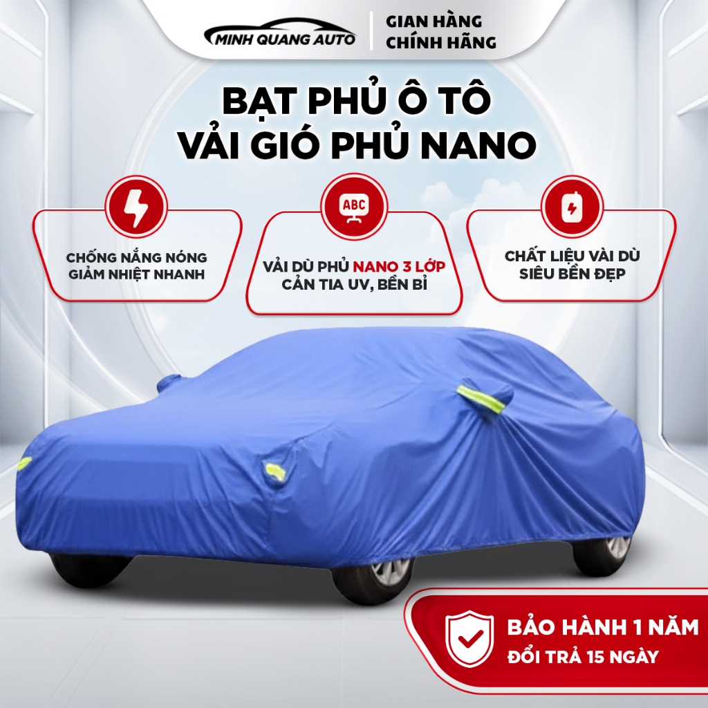 Bạt phủ ô tô vải gió ba lớp phủ nano chống nắng chống mưa toàn xe kèm dây cố định và túi đựng