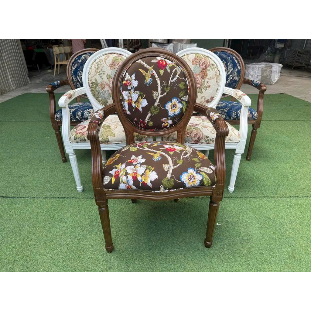 Ghế luosi có tay bọc vải hoa văn - Ghế deco