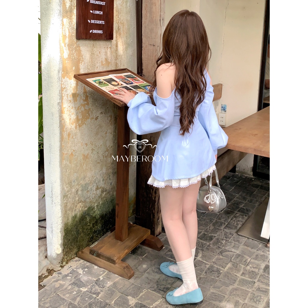 MAYBEROOM® Áo sơ mi dài tay khoét vai cách điệu tiểu thư Hàn Quốc MELLOW TOP | BigBuy360 - bigbuy360.vn