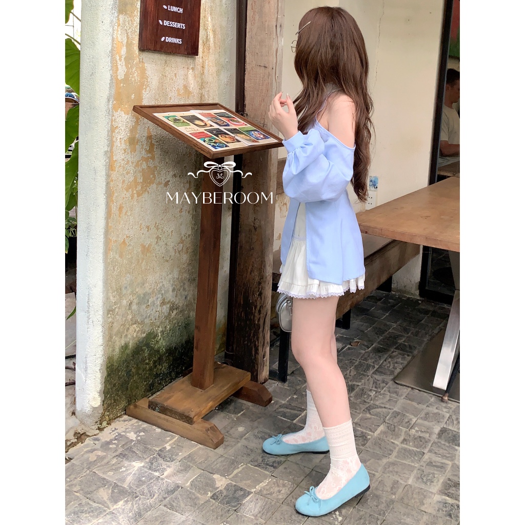 MAYBEROOM® Áo sơ mi dài tay khoét vai cách điệu tiểu thư Hàn Quốc MELLOW TOP | BigBuy360 - bigbuy360.vn