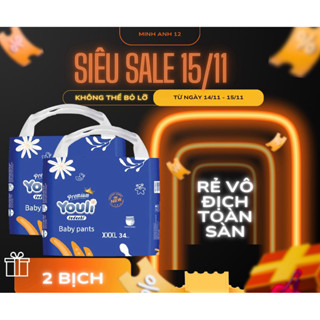   Combo2 bịch Bỉm Youli xanh đủ size từ S- 5 xl quần 
