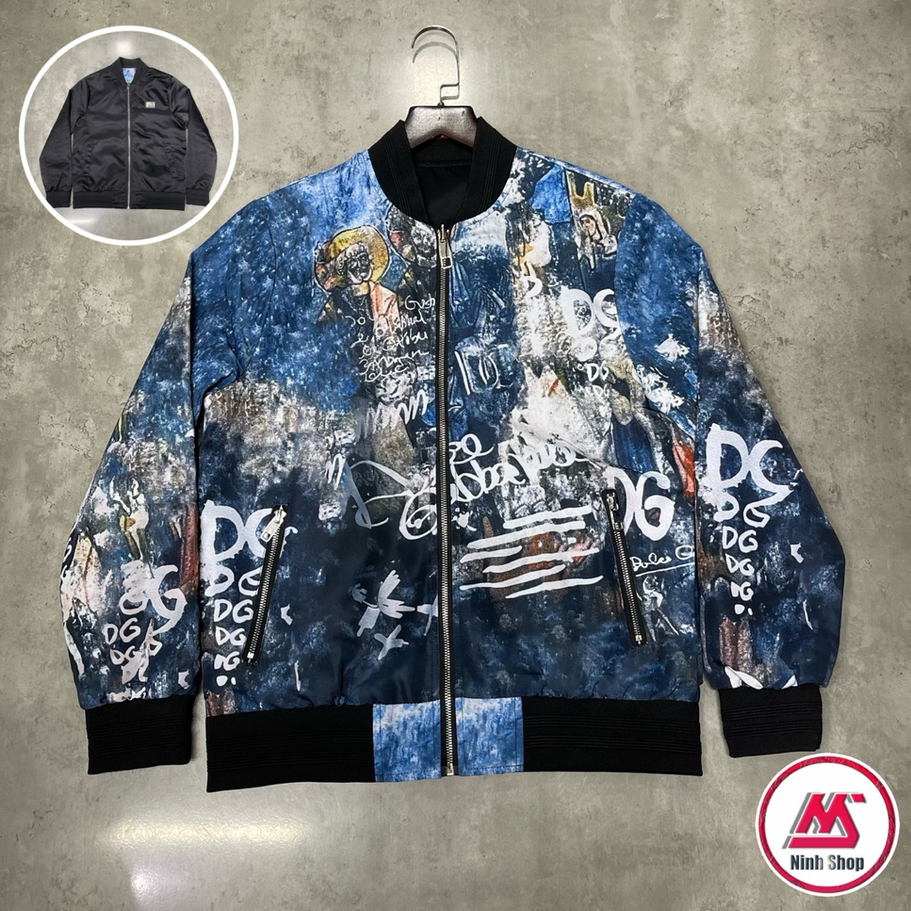 Áo khoác bomber 2 mặt chuẩn cao cấp hoạ tiết xanh dương cực kì đẳng cấp - Ninh Shop