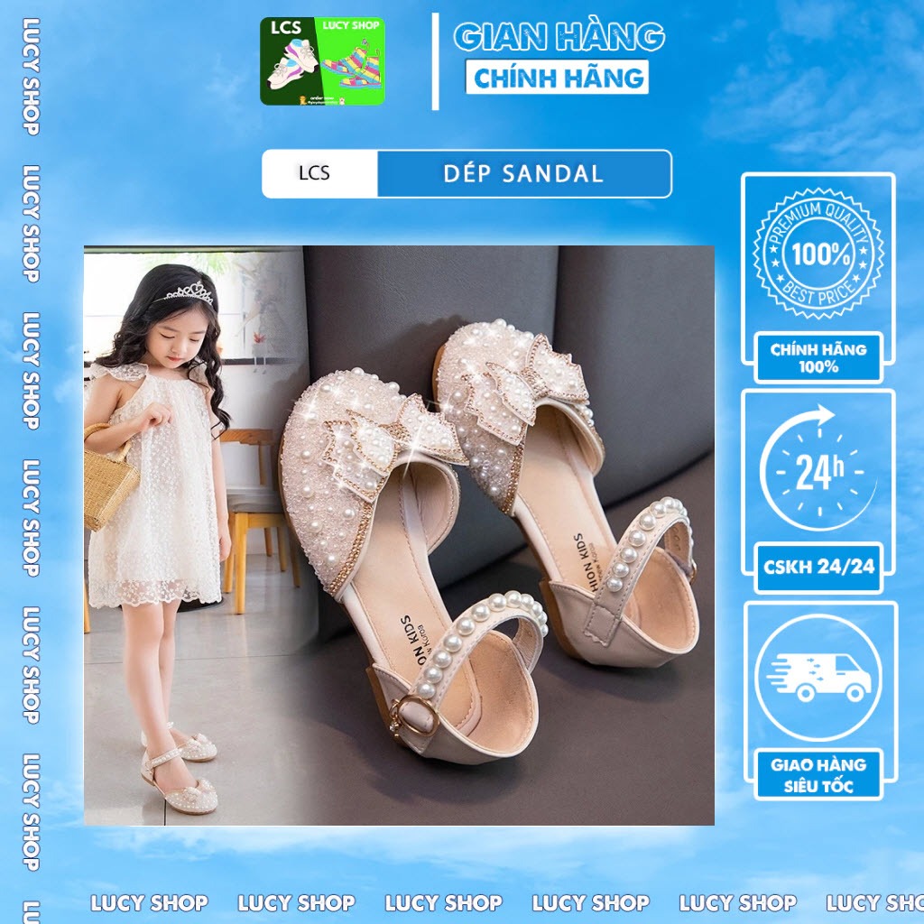 Giày Bé Gái L102 Thoáng Khí GiaydeptreemLucy, Giày Búp Bê Nữ Cao Cấp Đính Nơ Ngọc Trai Lấp Lánh