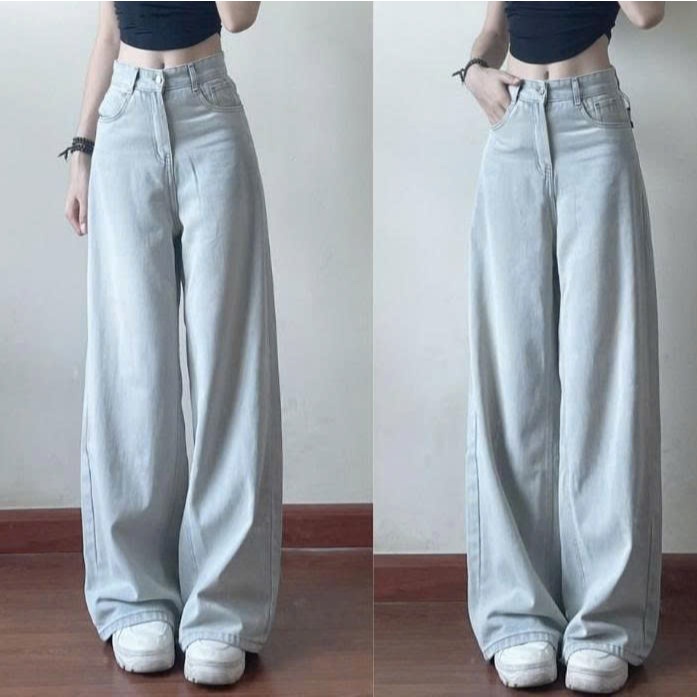 Quần Jean Ống Rộng Hari Quần Bò Ống Suông Cạp Cao Màu Wash Retro | BigBuy360 - bigbuy360.vn