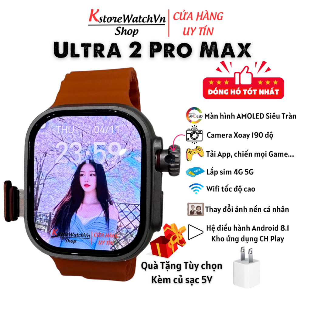 Đồng Hồ Thông Minh Lắp Sim 5G S9 Ultra 2 3 Pro Max Màn Hình Amoled Chơi Game Tải Ứng Dụng