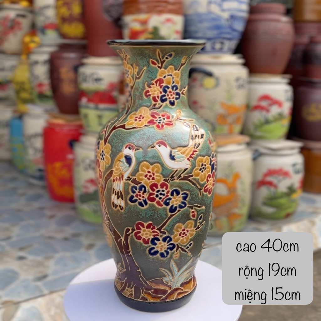 Bình hoa gốm Biên Hòa , chim đậu cành mai, cắm hoa , trang trí sang trọng