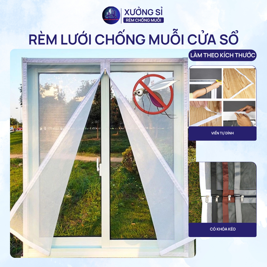 Rèm Chống Muỗi Cửa Sổ Tự Dính Có Khóa Kéo Lưới chống Muỗi Rèm Cửa Sổ windowblinds