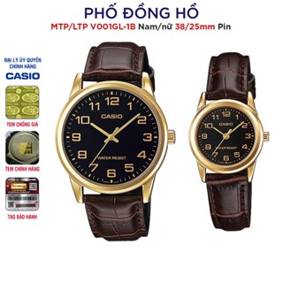 Đồng hồ đôi nam nữ dây da Casio Anh Khuê MTP/LTP-V001GL-1B