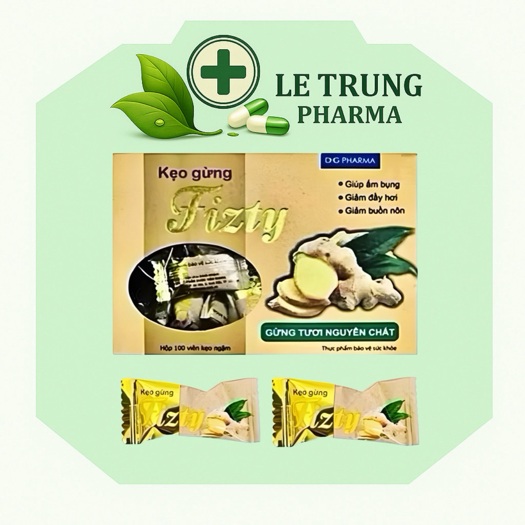 [ CHÍNH HÃNG ] Kẹo gừng Fizty DHG Pharma hộp 100 viên kẹo ngậm
