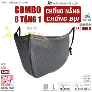  Khẩu trang vải chống tia UV 3 lớp chống nắng chống bụi mịn màu Xám có Nẹp Mũi Azumikichi - AZ5 