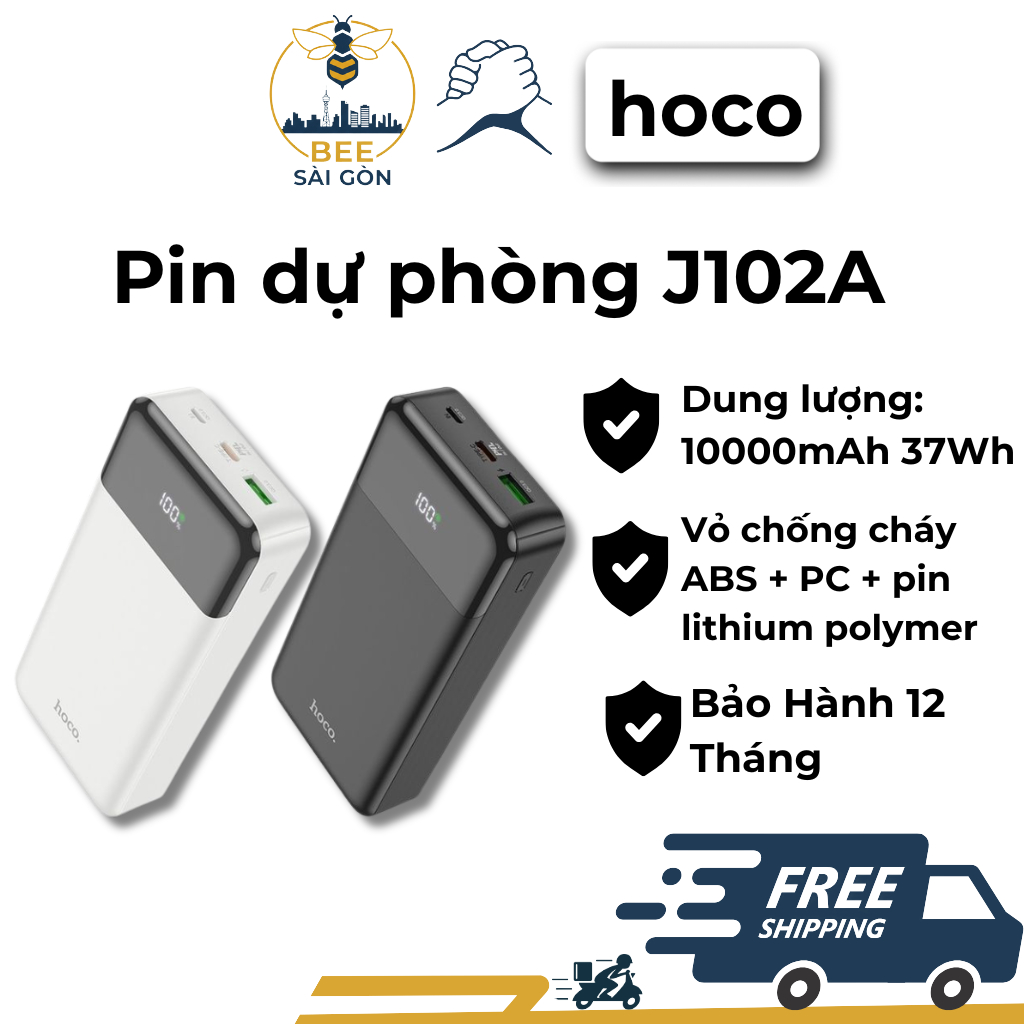 Pin Sạc Dự Phòng - Hoco - J102/J102A Dung Lượng 10000mAh/ 20000mAh, Sạc Nhanh 20W, Màn Hình Led Báo 
