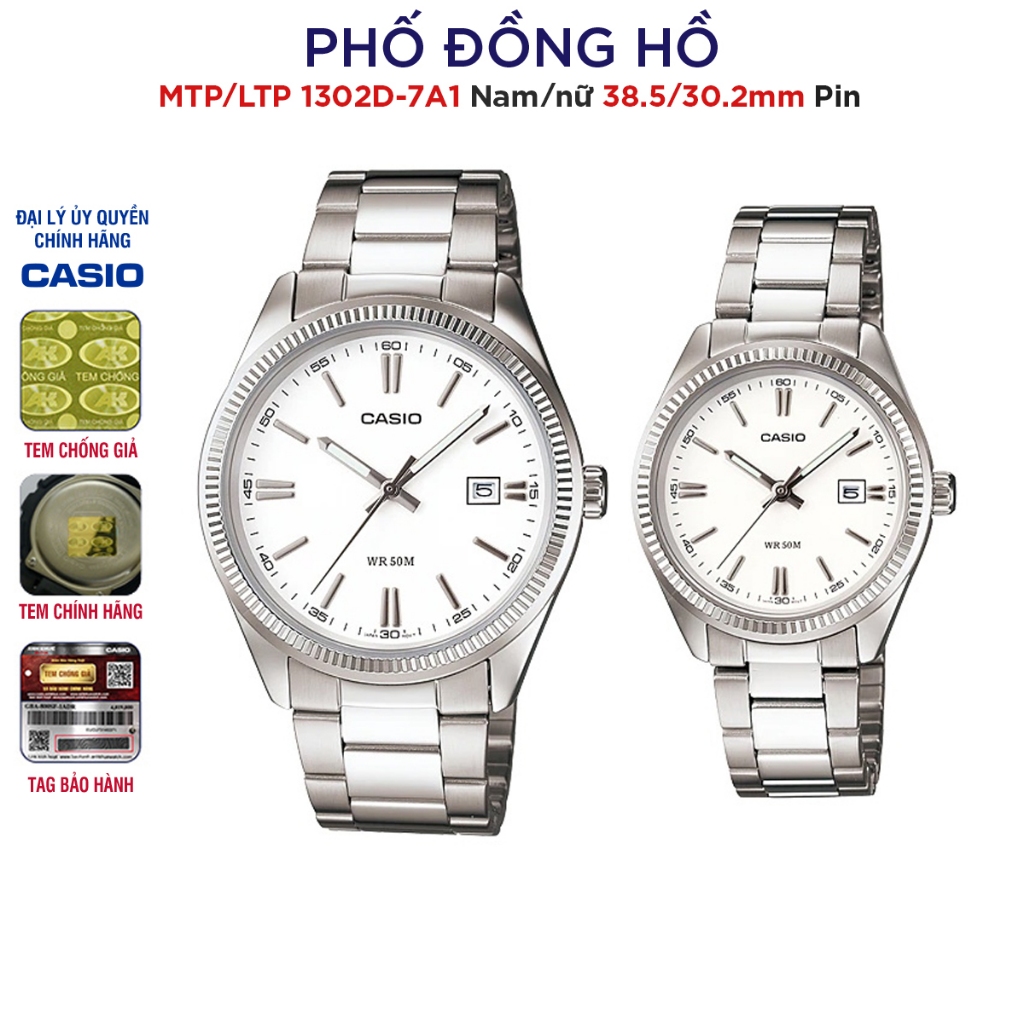 Đồng hồ đôi nam nữ dây kim loại Casio Anh Khuê MTP/LTP-1302D-7A1
