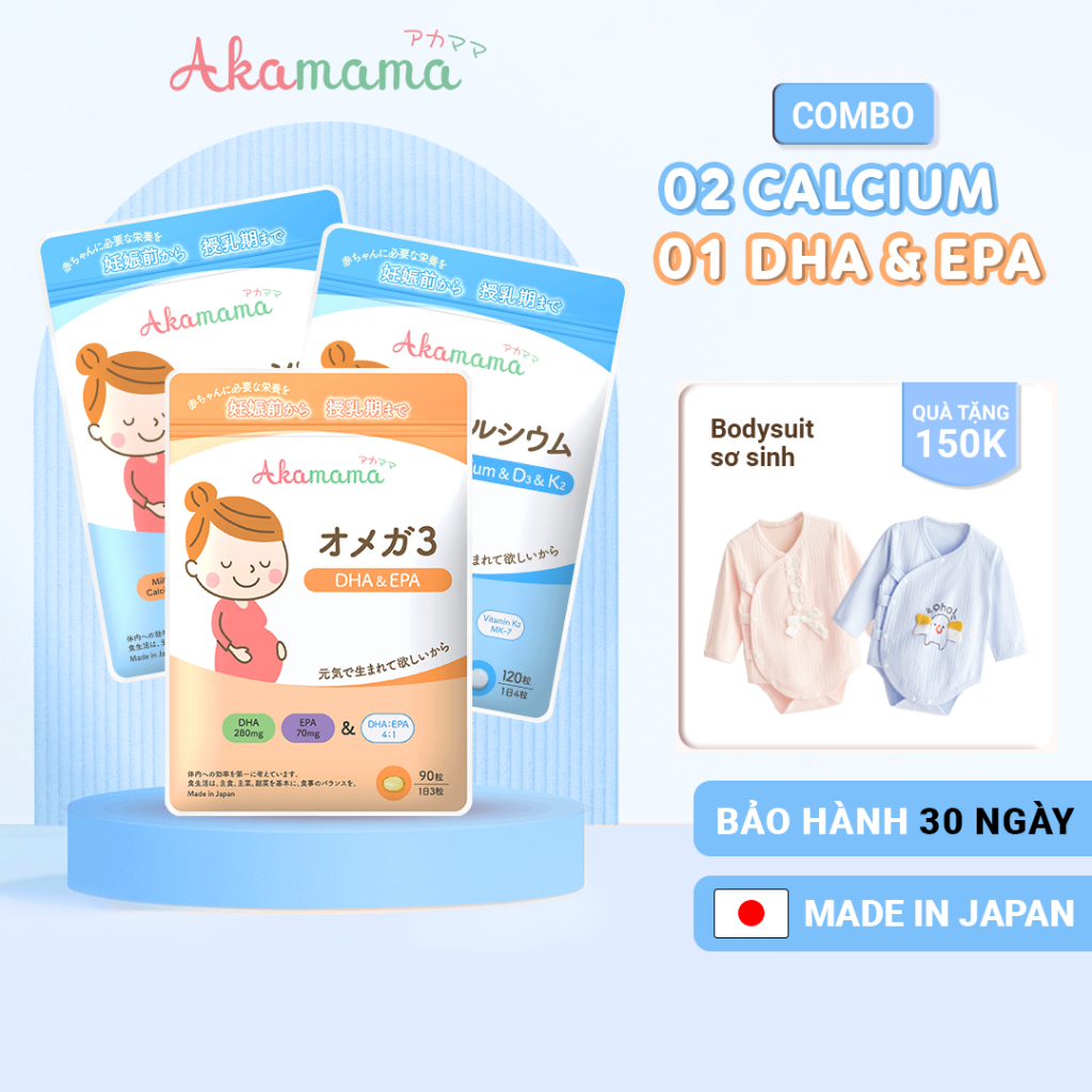 [QUÀ 150K] COMBO 2 CANXI + 1 DHA cho bà bầu Akamama, Nhật Bản
