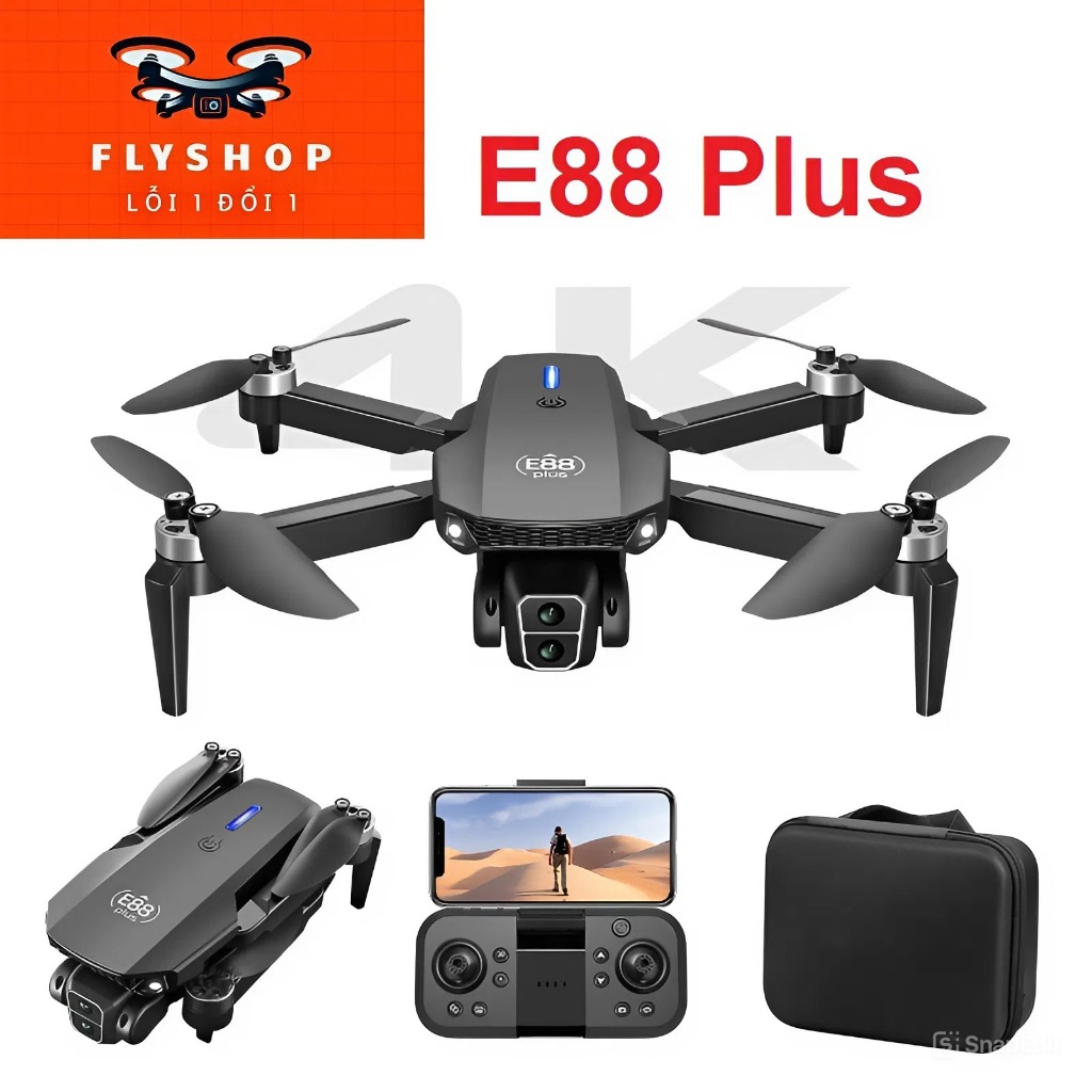 Flycam E88 Plus giá rẻ tập chơi, động cơ không chổi than, nhào lộn 360 độ