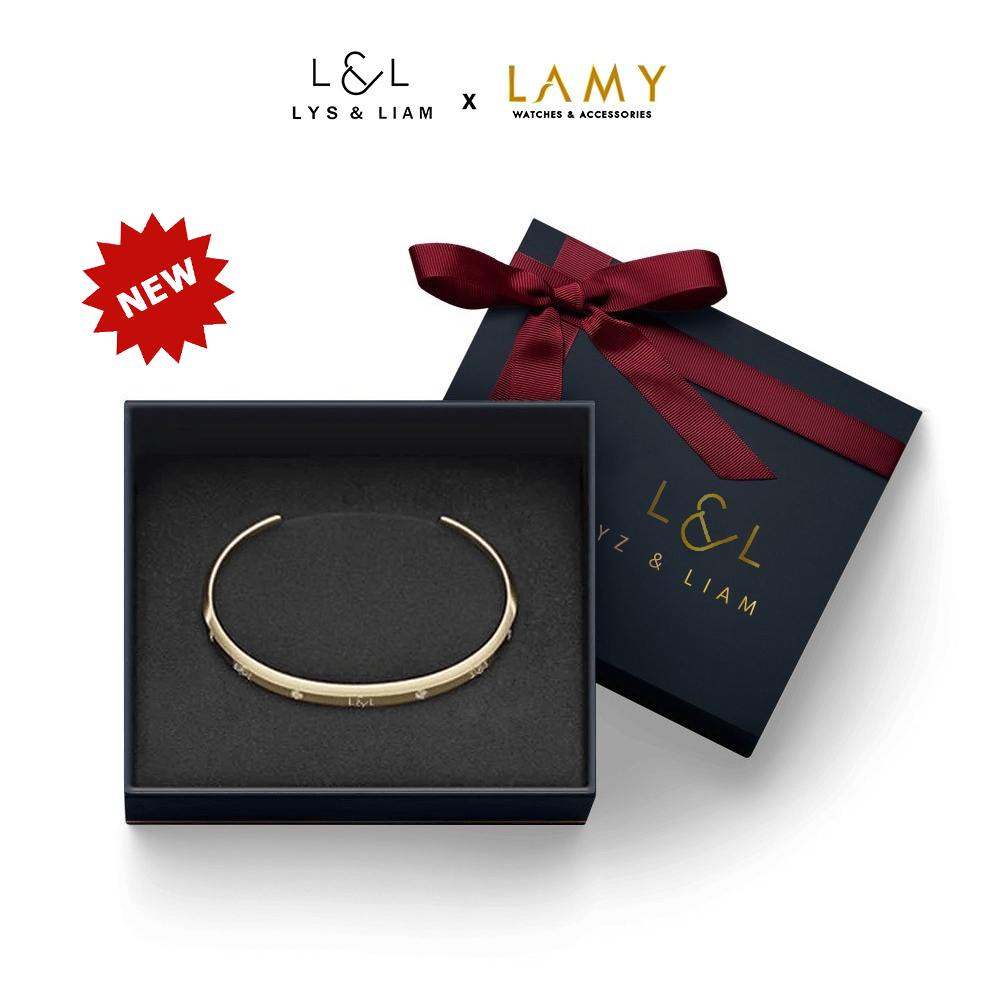 Vòng tay nam nữ Lyz and Liam Lumine L&L Cuff Gold LL2240GG - Gift Box Hộp quà tặng nơ đỏ & khắc chữ 