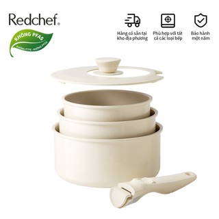  Redchef Bộ đồ nấu ăn bằng gốm chống dính  White có tay cầm có thể tháo rời 5 món Nồi sữa chống dính không chứa PFAS&PTFE 