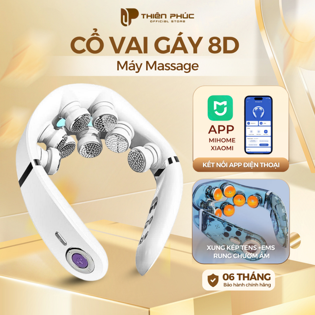 Máy massage cổ vai gáy 8D app Mihome, máy massage mini xung điện kết hợp rung chườm ấm Thiên Phúc