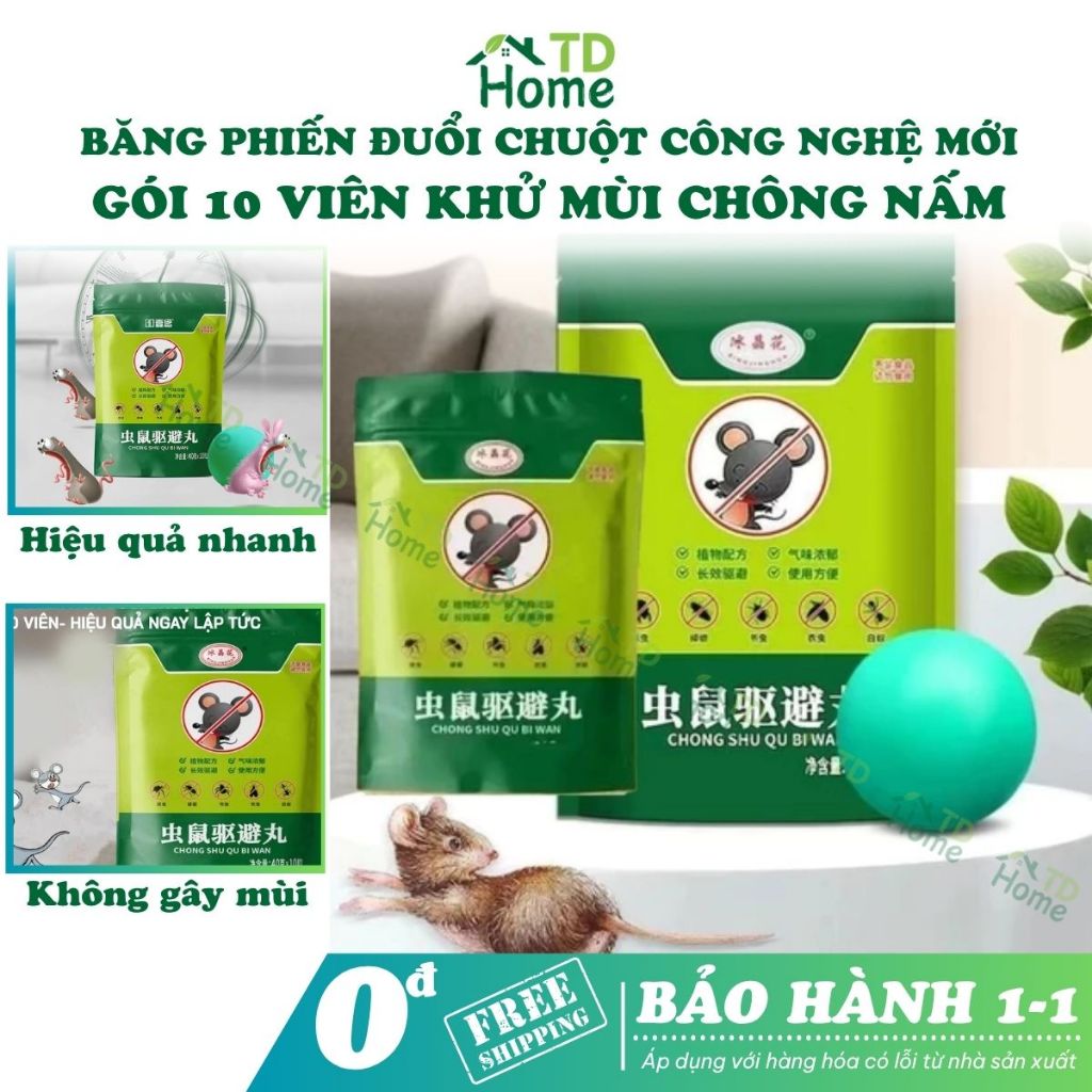 Gói 10 viên băng phiến xua đuổi chuột siêu mạnh TDHome, khử mùi hôi ẩm mốc, an toàn, tiện lợi HH494