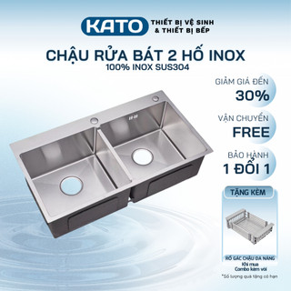    Chậu đúc   Chậu rửa chén inox 304 chuẩn 100% dày dặn cao cấp 2 hộc đúc 8245 kèm rổ đựng chén và bộ xả nước 