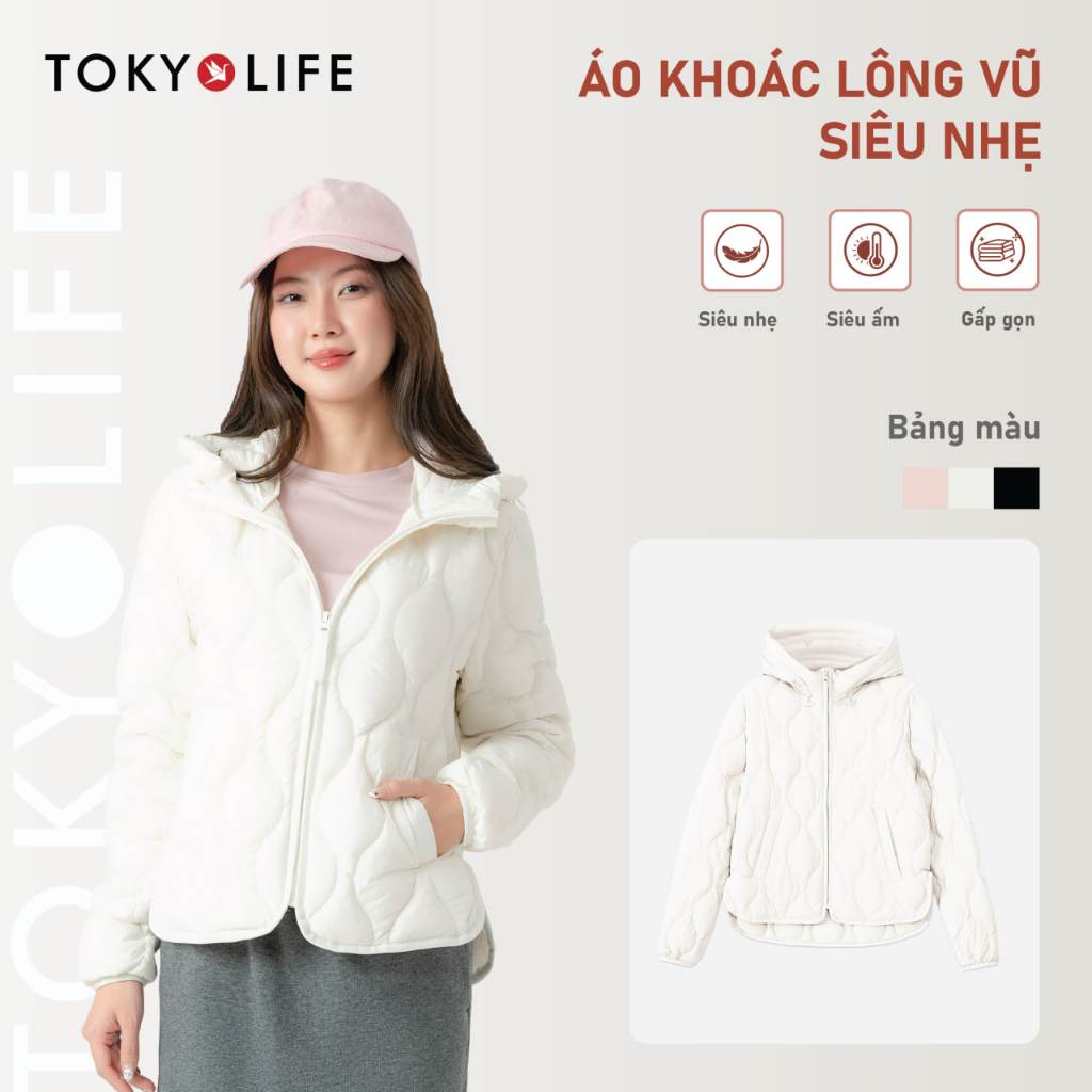 Áo khoác lông vũ nữ TOKYOLIFE siêu nhẹ, chần trám, mũ liền 40003337.