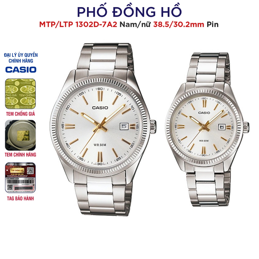 Đồng hồ đôi nam nữ dây kim loại Casio Anh Khuê MTP/LTP-1302D-7A2
