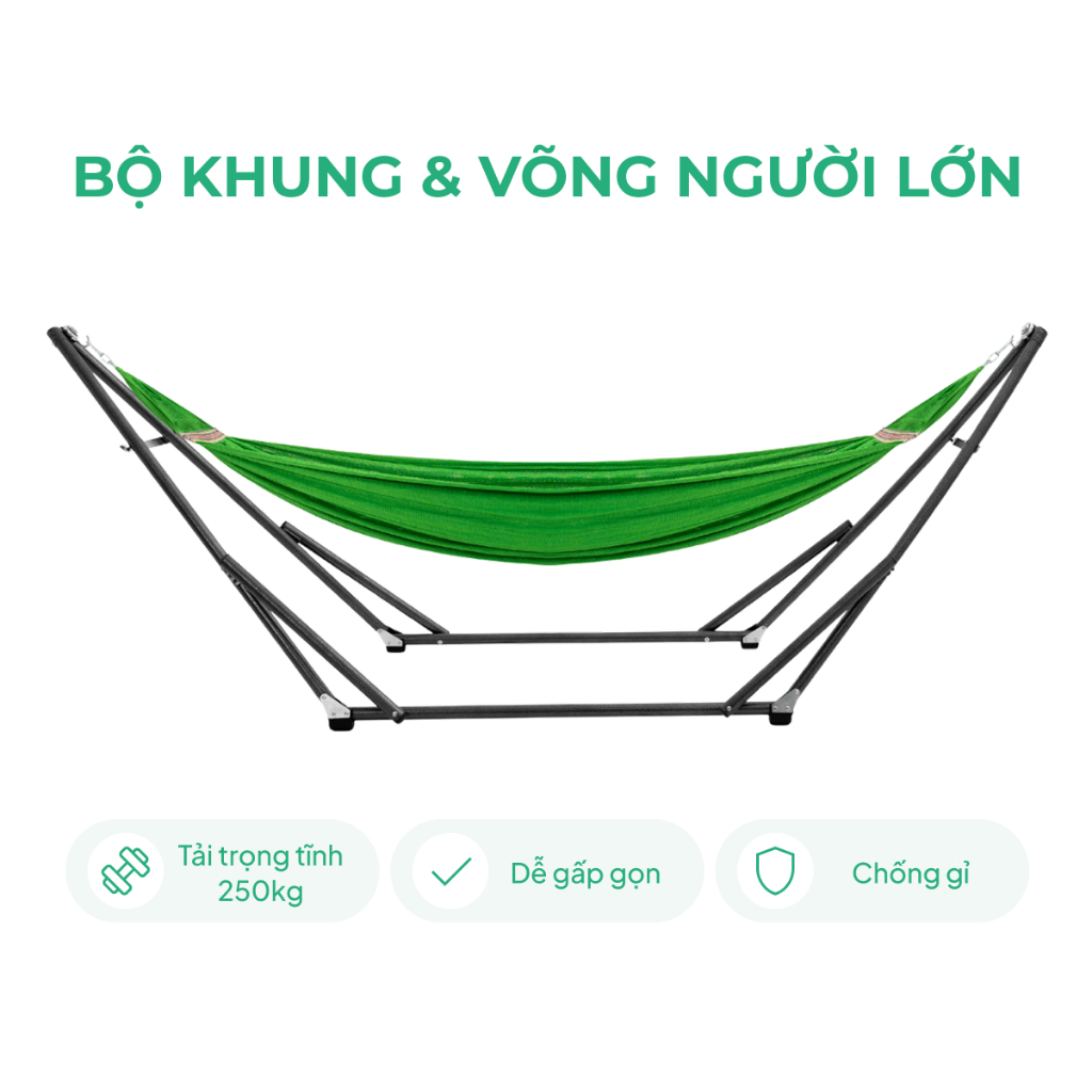   Hỏa Tốc HCM  Võng nằm cao cấp khung thép cỡ lớn Lâm Tùng ống phi 32 kèm lưới siêu rộng an toàn 