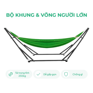   Hỏa Tốc HCM  Võng nằm cao cấp khung thép cỡ lớn Lâm Tùng ống phi 32 kèm lưới siêu rộng an toàn 