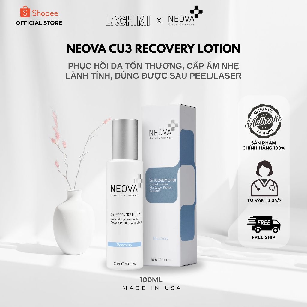 Sữa dưỡng phục hồi Neova Cu3 Recovery Lotion làm dịu, khóa ẩm, phục hồi sau xâm lấn Lachimi beauty