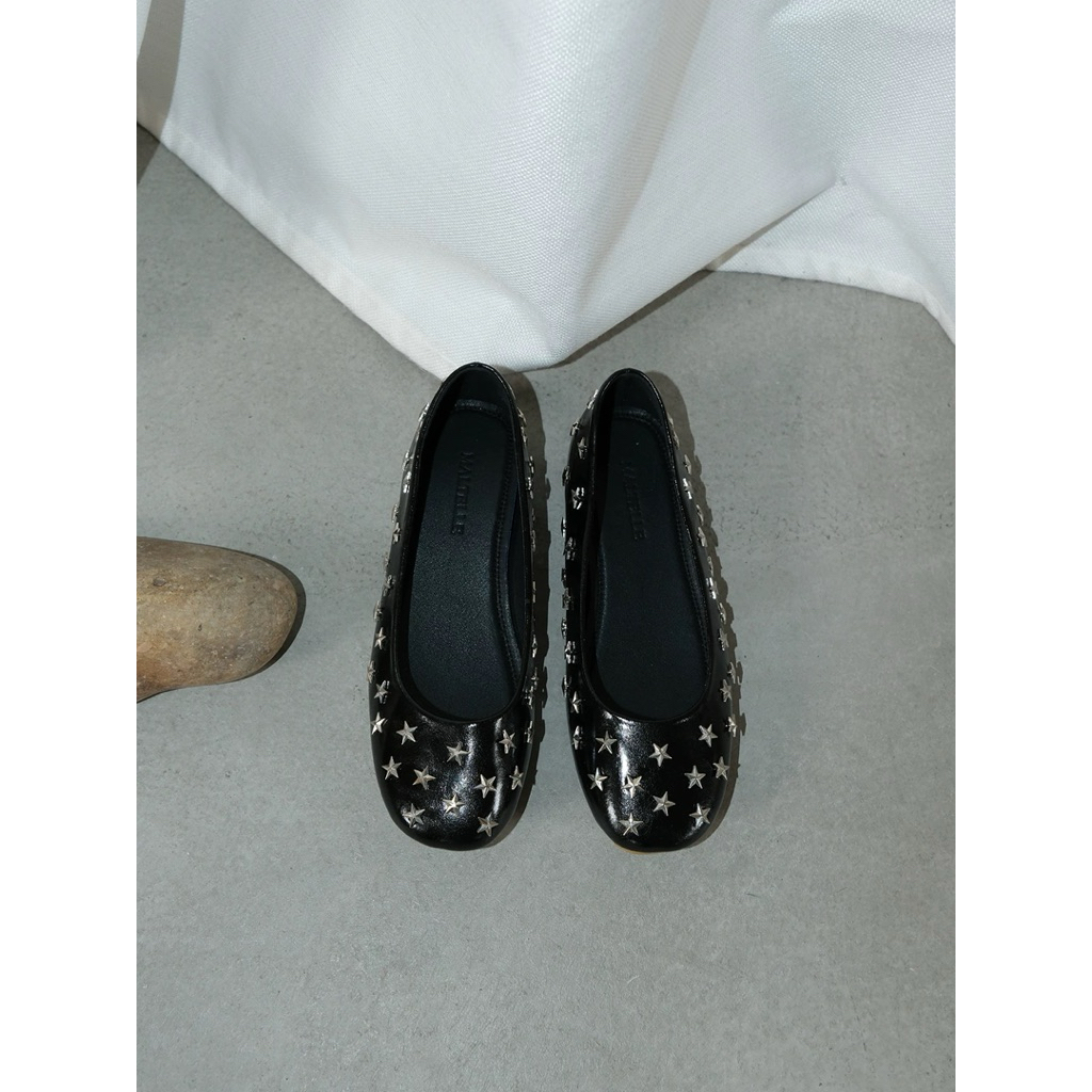 Giày búp bê đen nữ “Black Star Studded Ballet Flats”