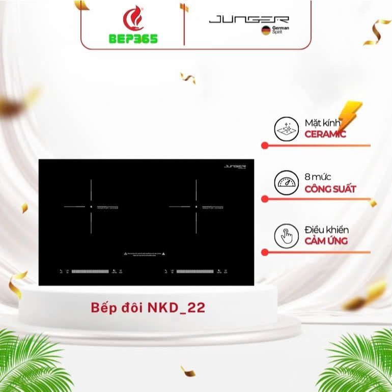 Bếp từ đôi Junger NKD-22+ - Mặt Kính Chống Trầy, Tặng Bộ nồi inox 7 chi tiết Junger CWJ_070