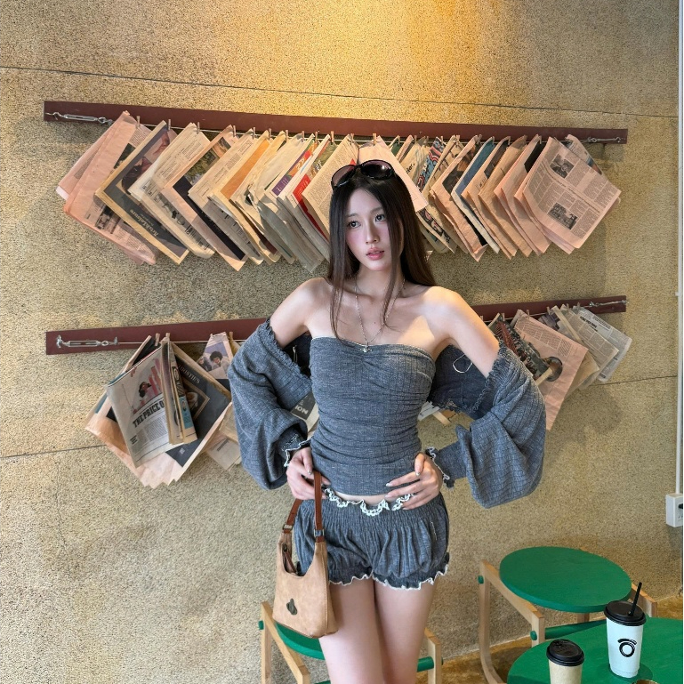 TSUN - Fiona Top Áo Ống Khoác Lửng Thun Len Gân Xám Body Gợi Cảm Cá Tính | BigBuy360 - bigbuy360.vn