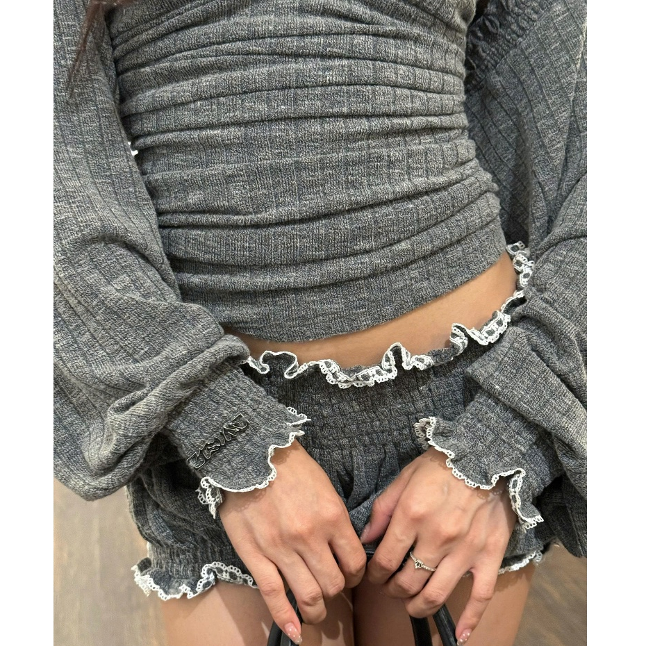 TSUN - Fiona Top Áo Ống Khoác Lửng Thun Len Gân Xám Body Gợi Cảm Cá Tính | BigBuy360 - bigbuy360.vn