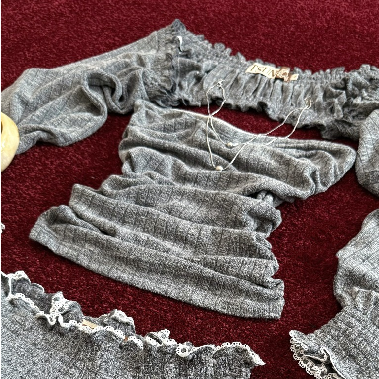 TSUN - Fiona Top Áo Ống Khoác Lửng Thun Len Gân Xám Body Gợi Cảm Cá Tính | BigBuy360 - bigbuy360.vn