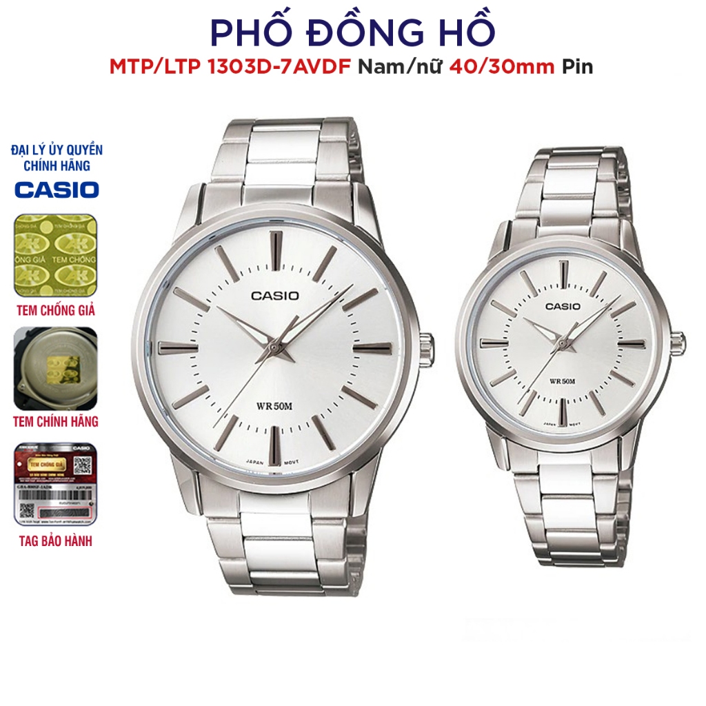 Đồng hồ đôi nam nữ dây kim loại Casio Anh Khuê MTP/LTP 1303D-7AVDF