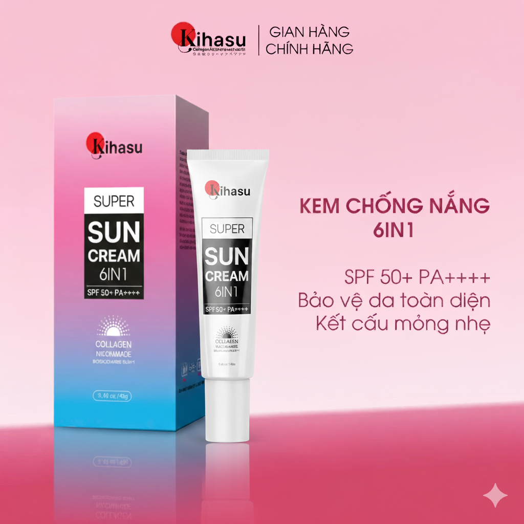 Kem Chống Nắng Collagen Kihasu SPF 50+ PA++++ Phổ Rộng Tone Up Phù Hợp Với Mọi Loại Da Dung Tích 10g