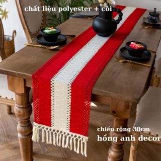  khăn trải giữa bàn runner khăn trải bàn giáng sinh phối sợi polyester + cói khăn trải bàn ăn bàn cà phê 