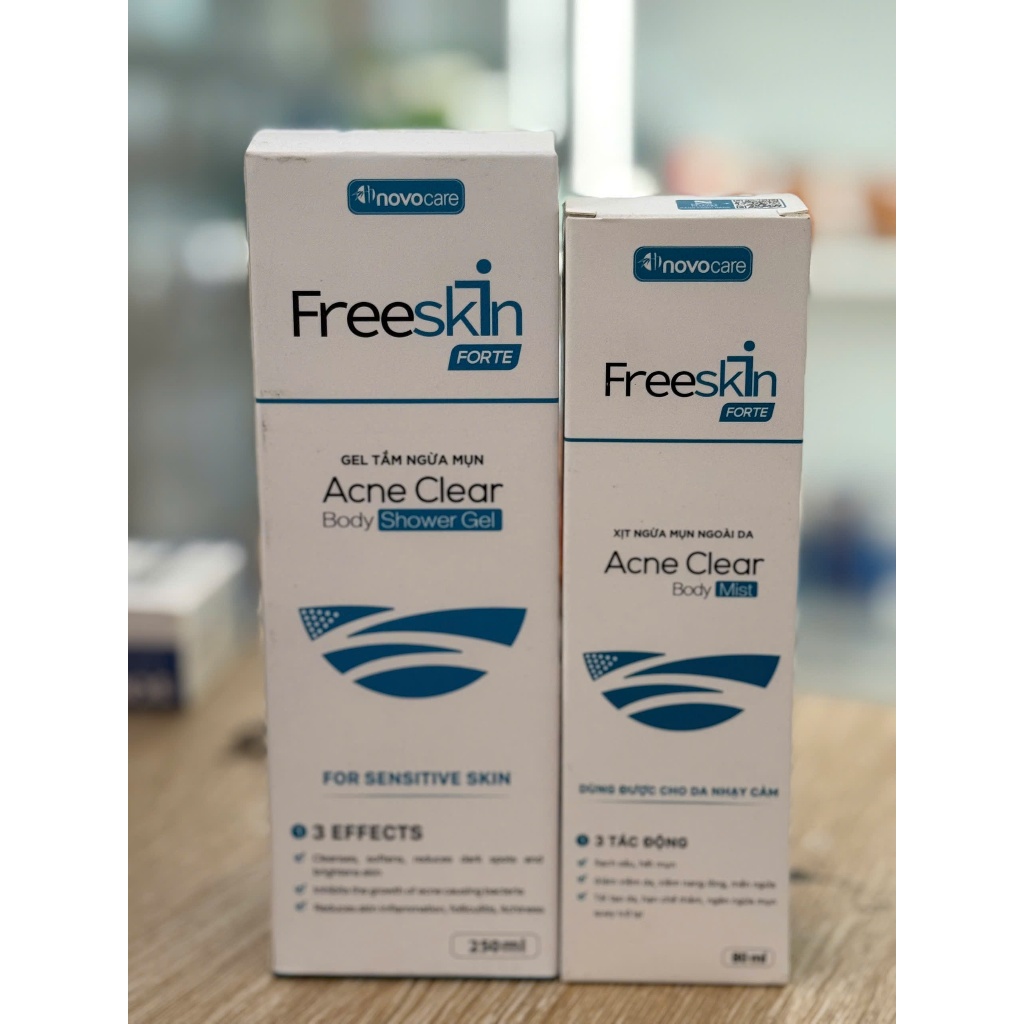 Combo Xịt mụn Acne Clear Body Mist 80ml & Gel tắm Acne Clear Body Shower Gel 250ml Novocare - Freesk
