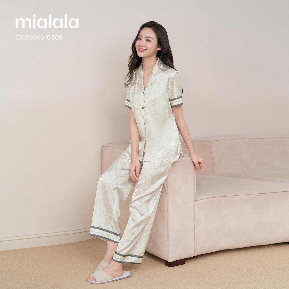 Đồ mặc nhà lụa cổ điển Mialala 5469 DMN04015469 tay ngắn quần dài họa tiết con thỏ