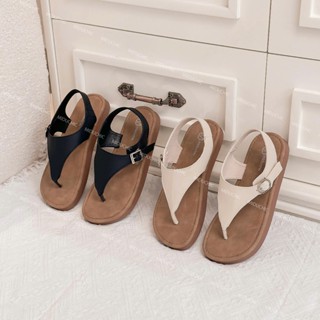   TĂNG 1 SIZE  Dép Sandal Nữ MIDU ELARA Da Mềm Kẹp Ngón Phối Khóa - Đế Cao Su Non Êm Chân 3 Màu 2 Phân 