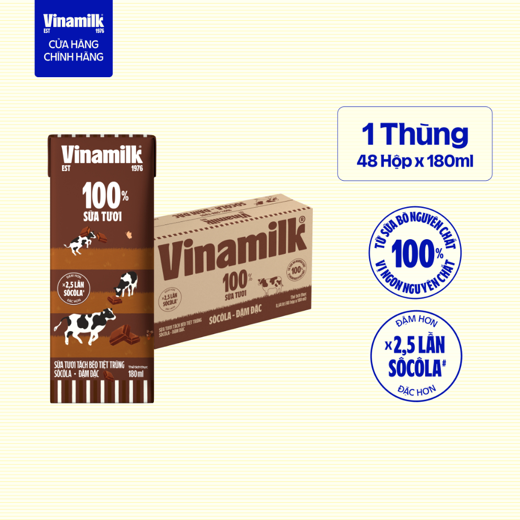 [Sản phẩm mới] Thùng 48 Hộp Sữa Tươi Tách Béo Socola Đậm Đặc 180ml