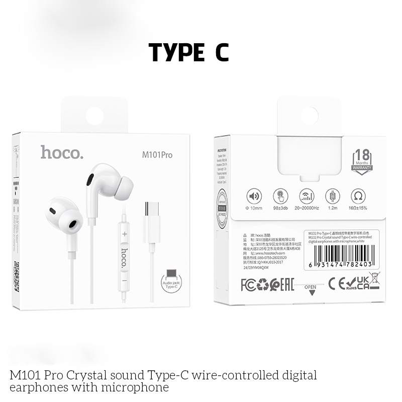 Tai nghe nhét tai có dây M101 Pro có nút chỉnh âm thanh chân Type C