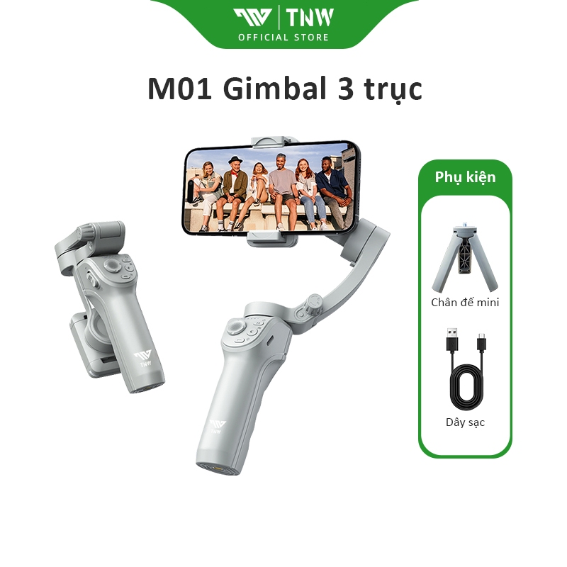 TNW M01 Gimbal chống rung điện thoại 3 trục Tracking Face Quay phim chụp ảnh Có remote tháo rời